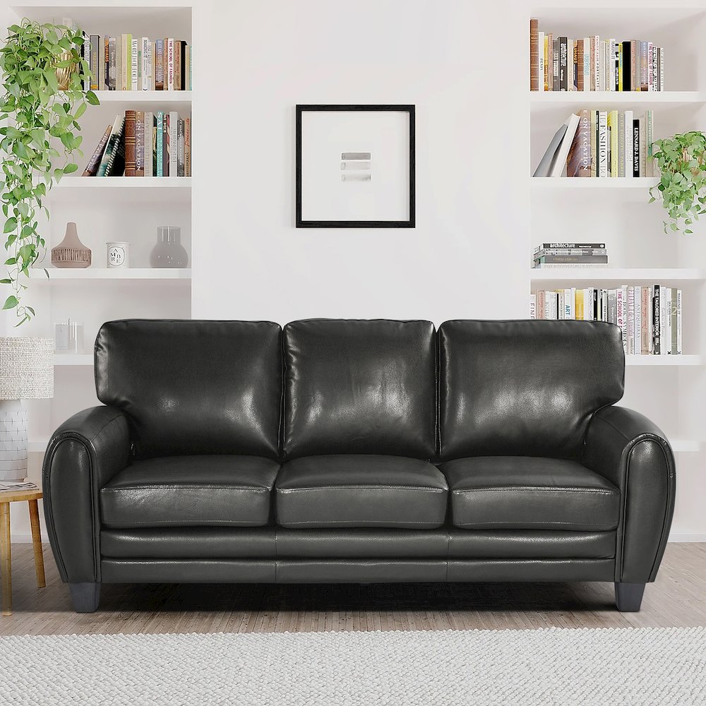 Rubin Faux Leather Sofa In Black. Picture 2