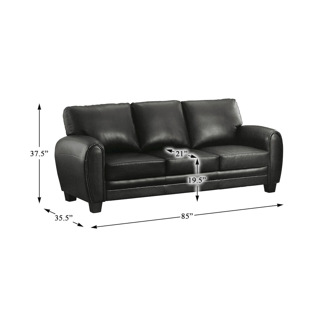 Rubin Faux Leather Sofa In Black. Picture 4