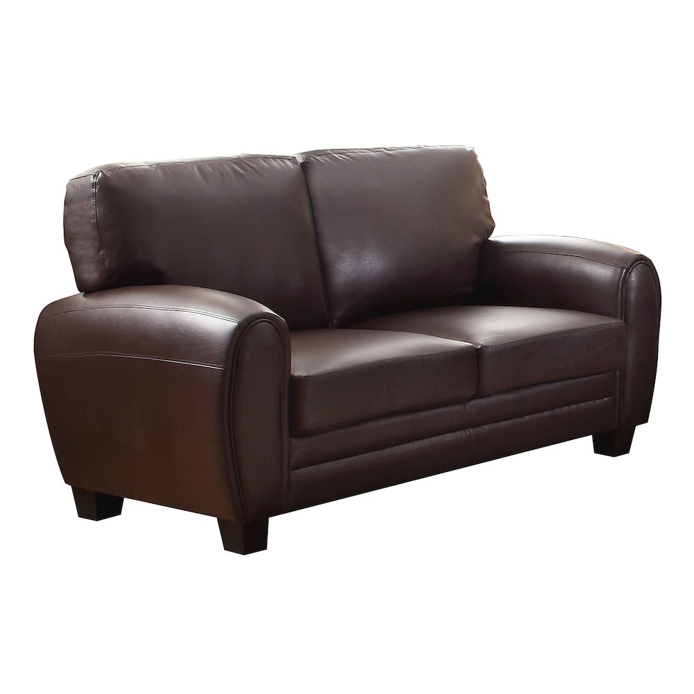 Rubin Faux Leather Love Seat In Dark Brown. Picture 1