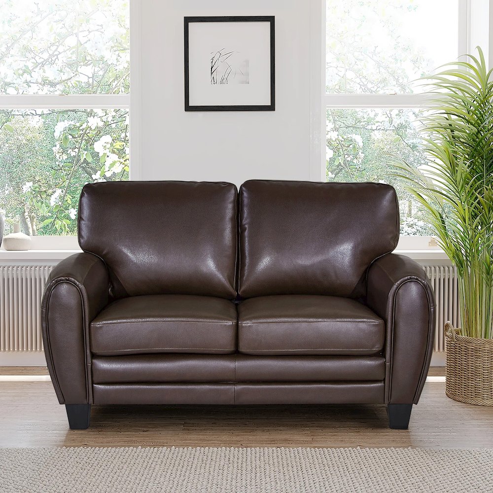 Rubin Faux Leather Love Seat In Dark Brown. Picture 2