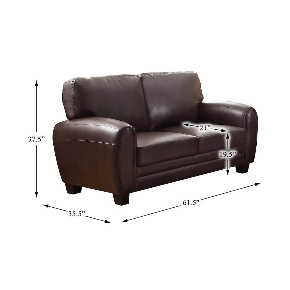 Rubin Faux Leather Love Seat In Dark Brown. Picture 4
