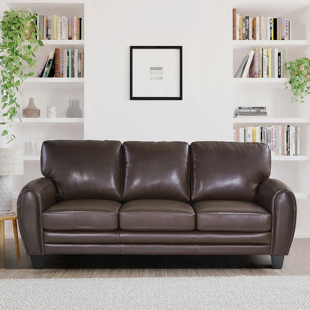 Rubin Faux Leather Sofa In Dark Brown. Picture 2