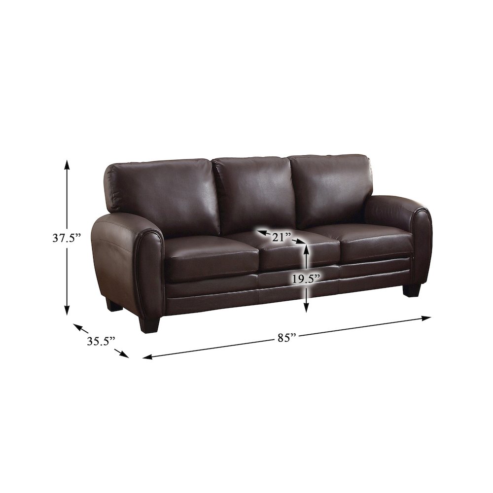 Rubin Faux Leather Sofa In Dark Brown. Picture 4