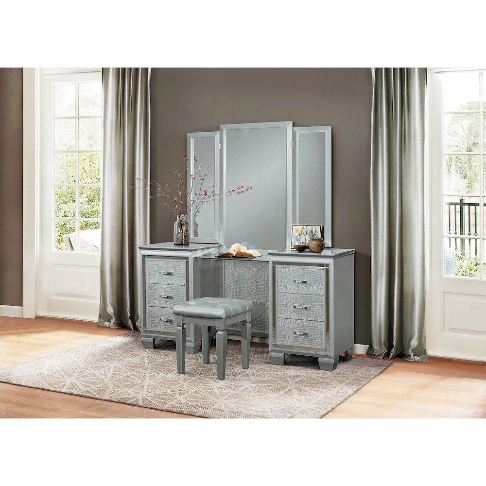 Allura Rubberwood Vanity Stool in Silver. Picture 2