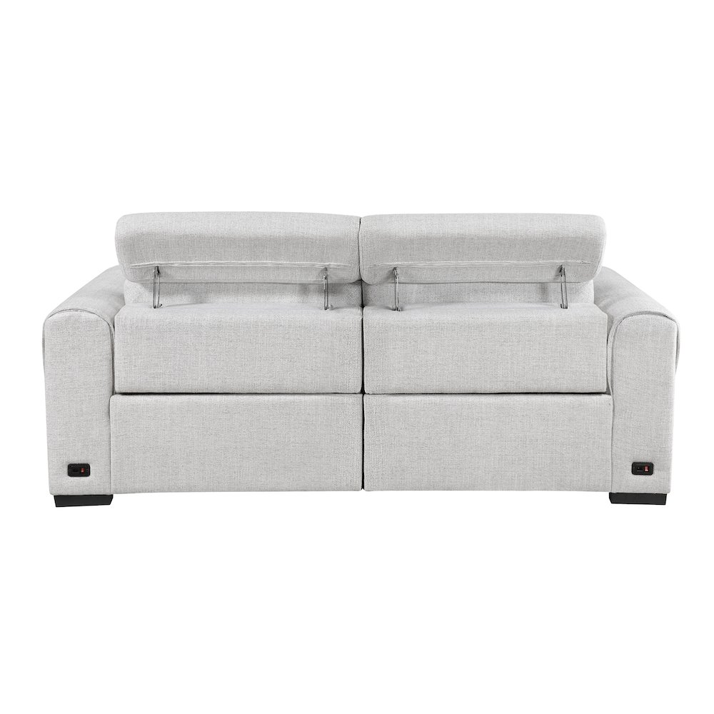 McPherson Chenille Power Double Reclining Love Seat in Cloud. Picture 2