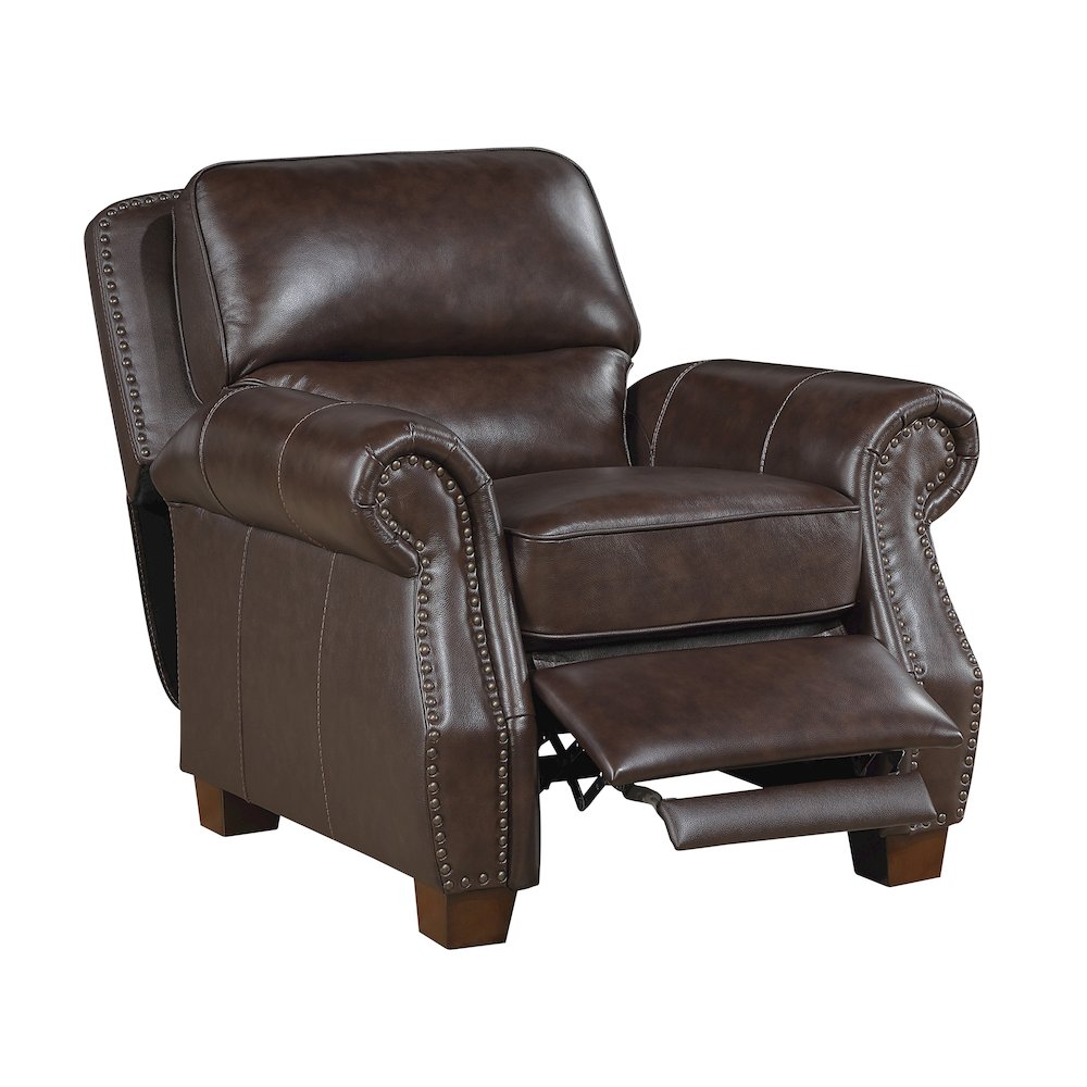 Remington Leather Push Back Reclining Chair in Brown. Picture 7