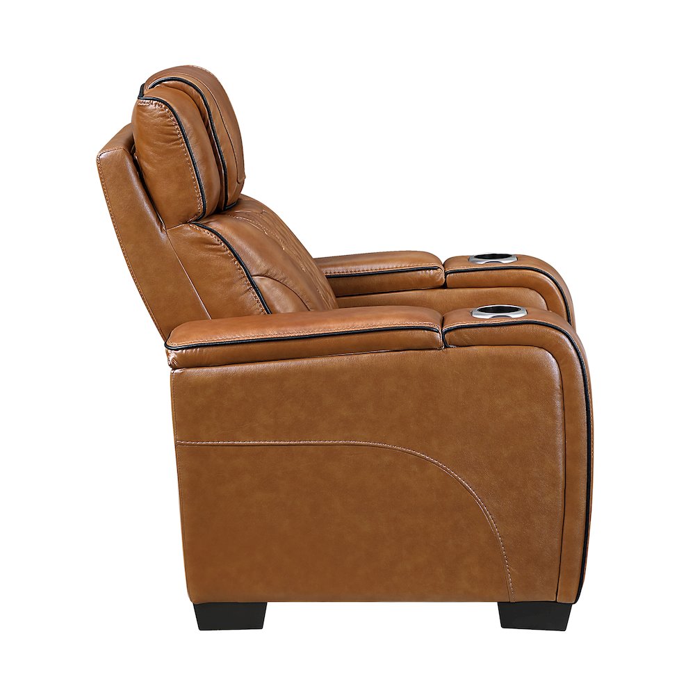 Apex Leather Power Reclining Chair with Air Massage and Heat in Brown. Picture 6