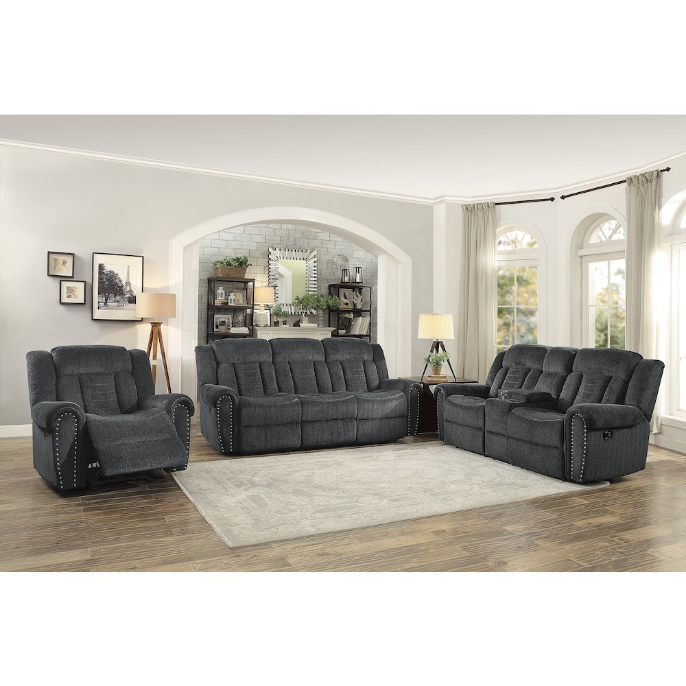 Nutmeg Chenille Double Reclining Sofa In Gray. Picture 2