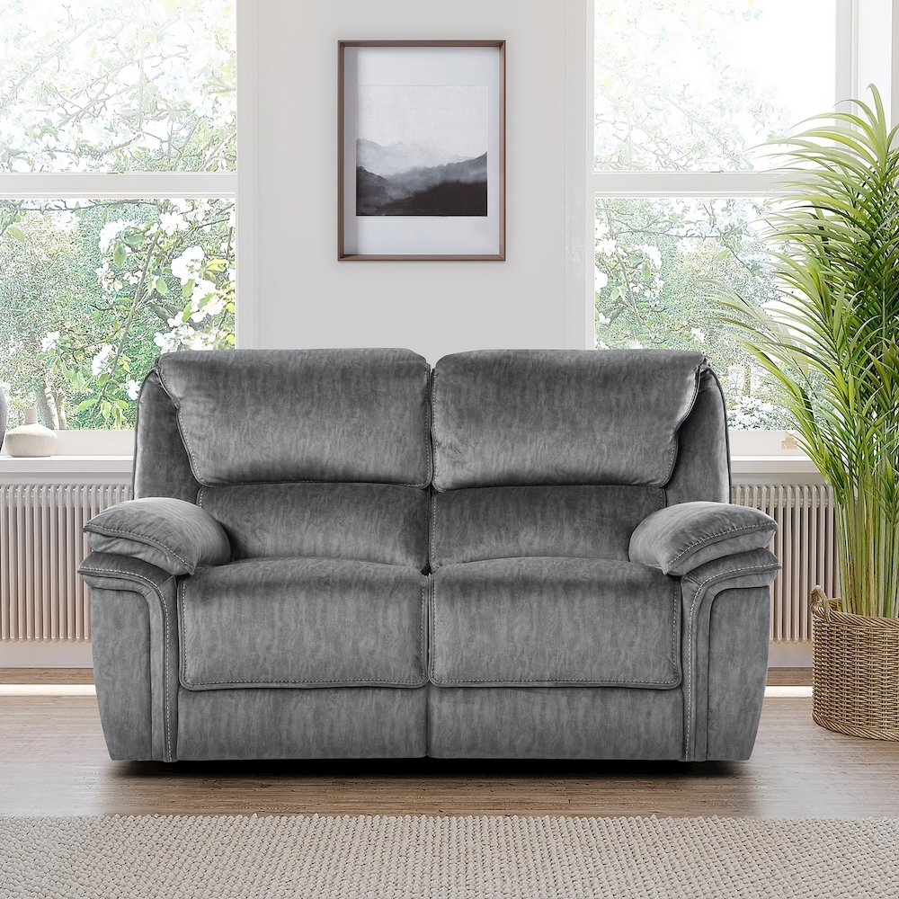 Muirfield Microfiber Double Reclining Love Seat In Gray. Picture 2