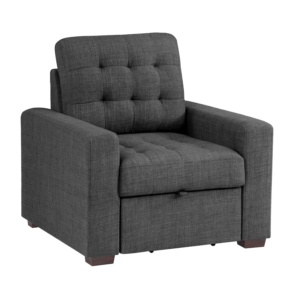 Mccafferty Textured Fabric Chair With Pull-Out Ottoman In Dark Gray. Picture 1