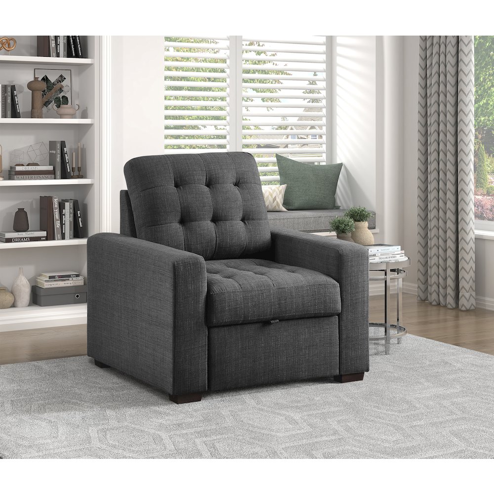 Mccafferty Textured Fabric Chair With Pull-Out Ottoman In Dark Gray. Picture 2