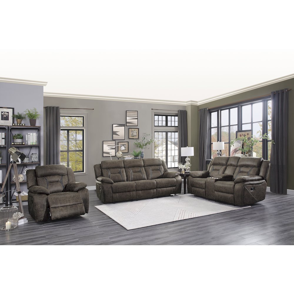 Madrona Microfiber Glider Reclining Chair In Dark Brown. Picture 2