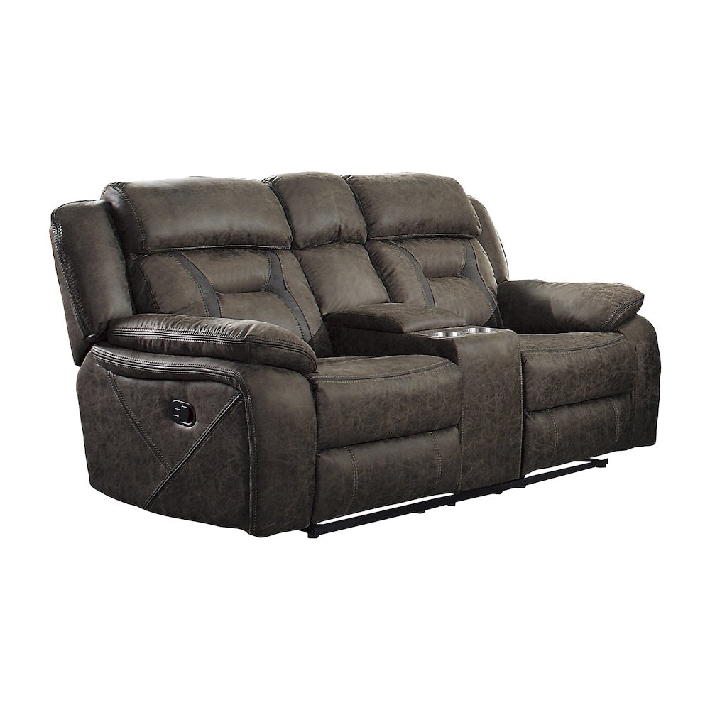 Madrona Microfiber Double Reclining Love Seat In Dark Brown. Picture 1