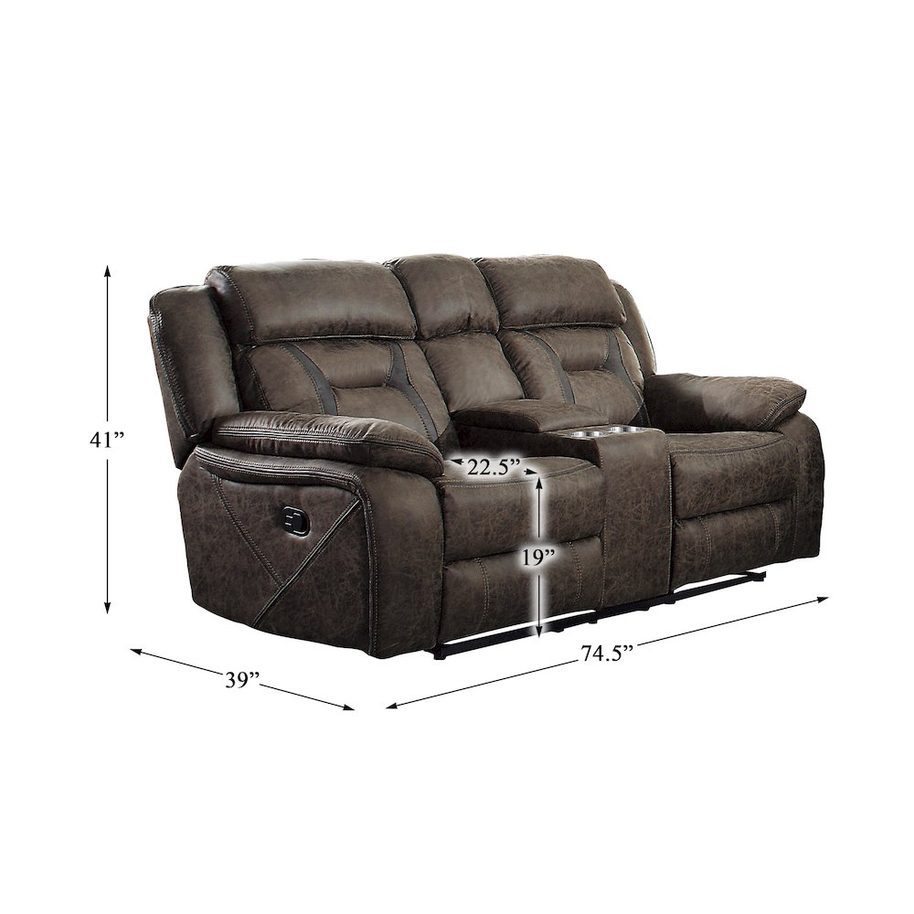 Madrona Microfiber Double Reclining Love Seat In Dark Brown. Picture 3