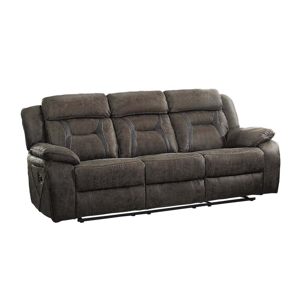 Madrona Microfiber Double Reclining Sofa In Dark Brown. Picture 1