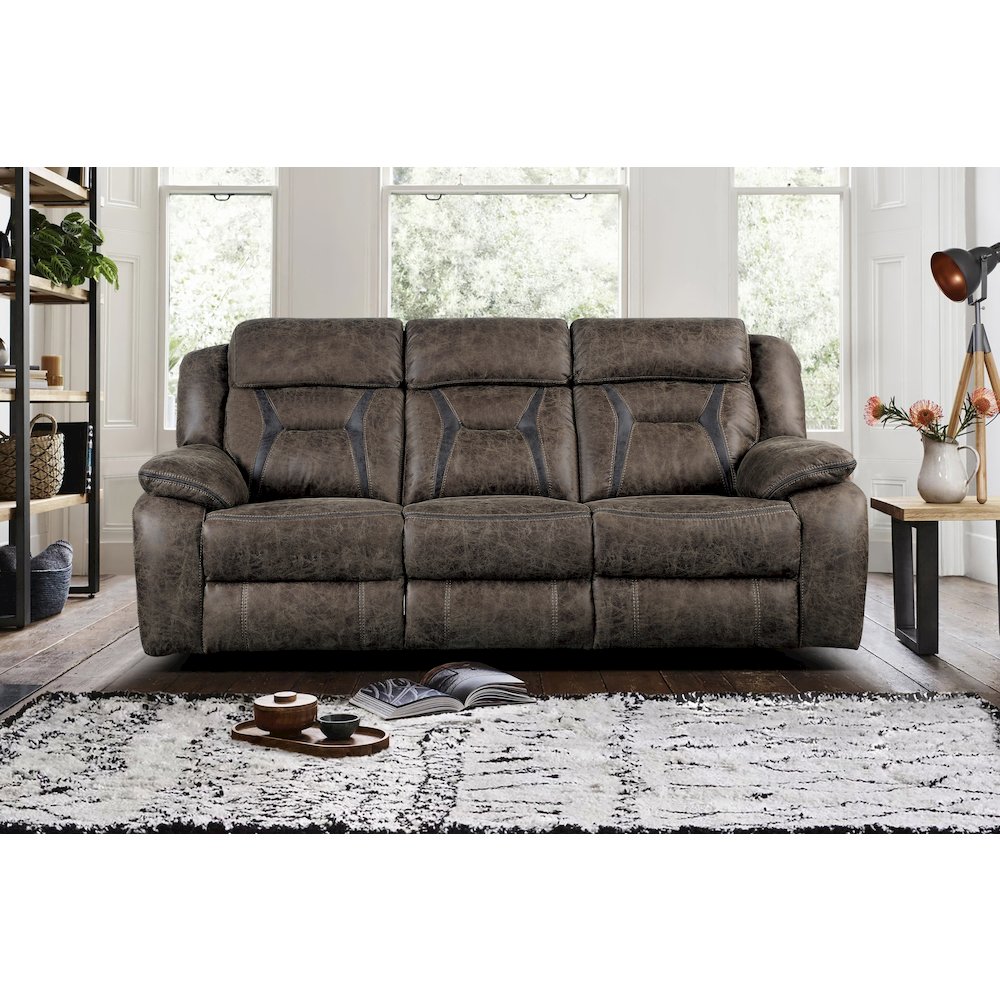 Madrona Microfiber Double Reclining Sofa In Dark Brown. Picture 2