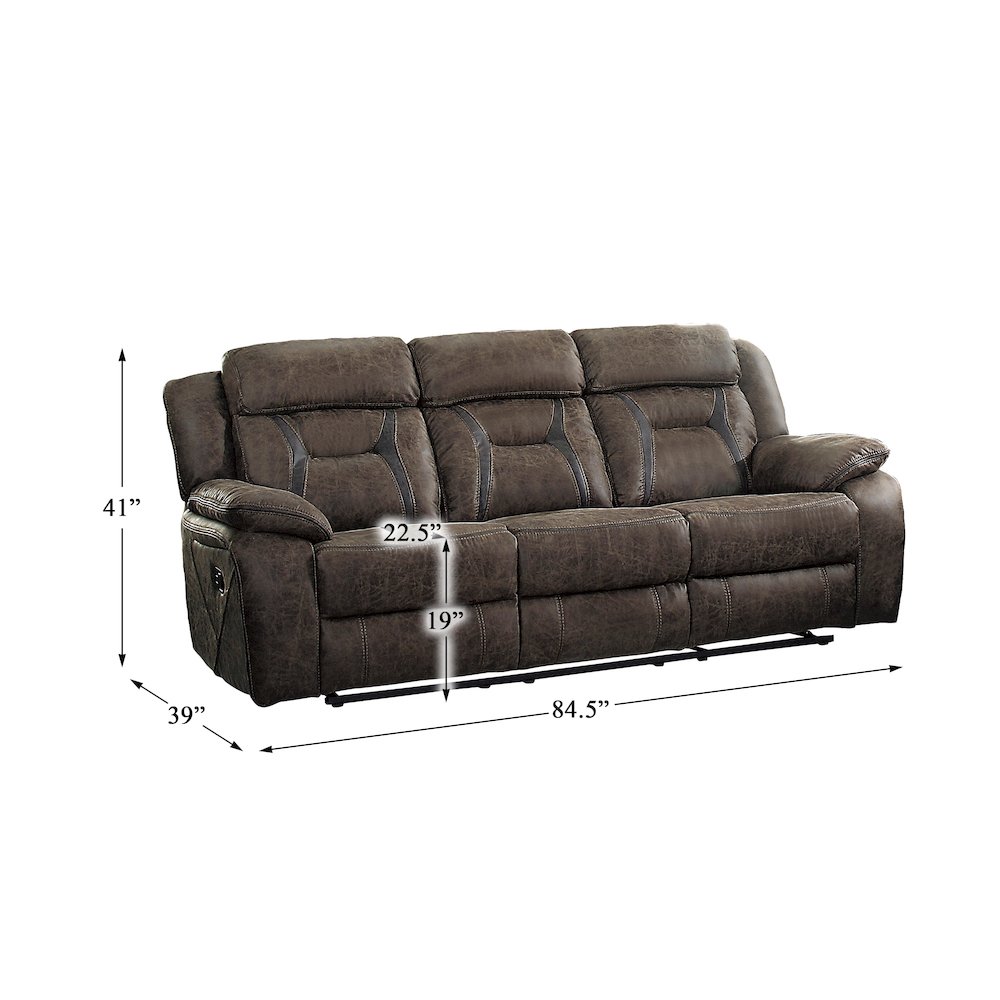 Madrona Microfiber Double Reclining Sofa In Dark Brown. Picture 3
