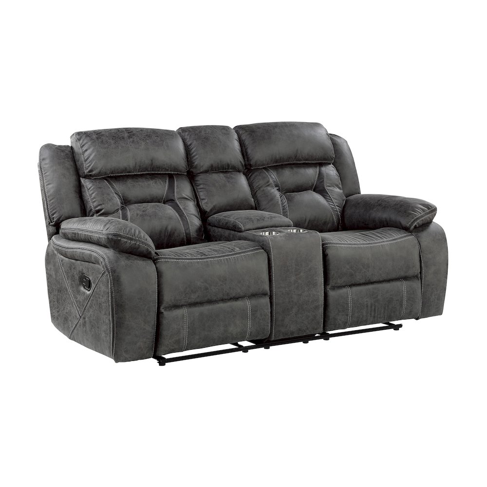 Madrona Microfiber Double Reclining Love Seat In Gray. Picture 1