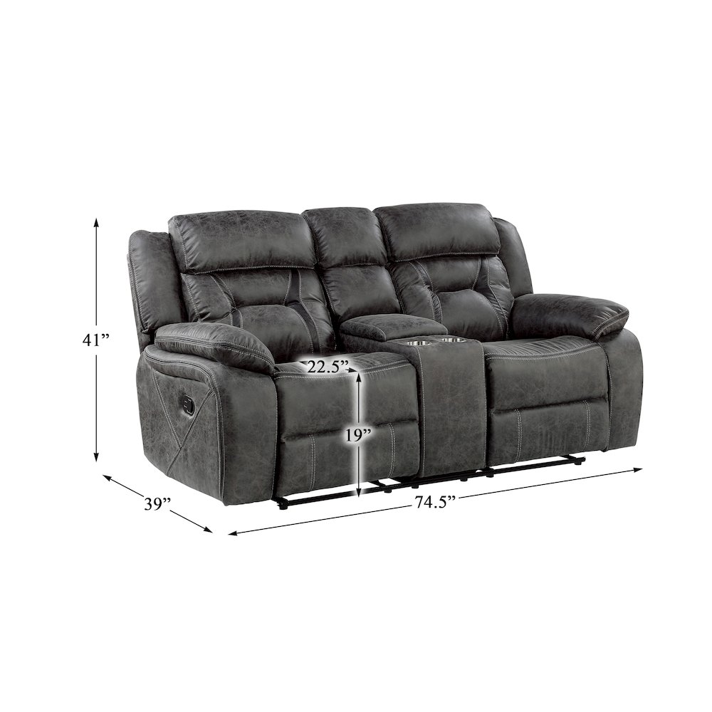 Madrona Microfiber Double Reclining Love Seat In Gray. Picture 3