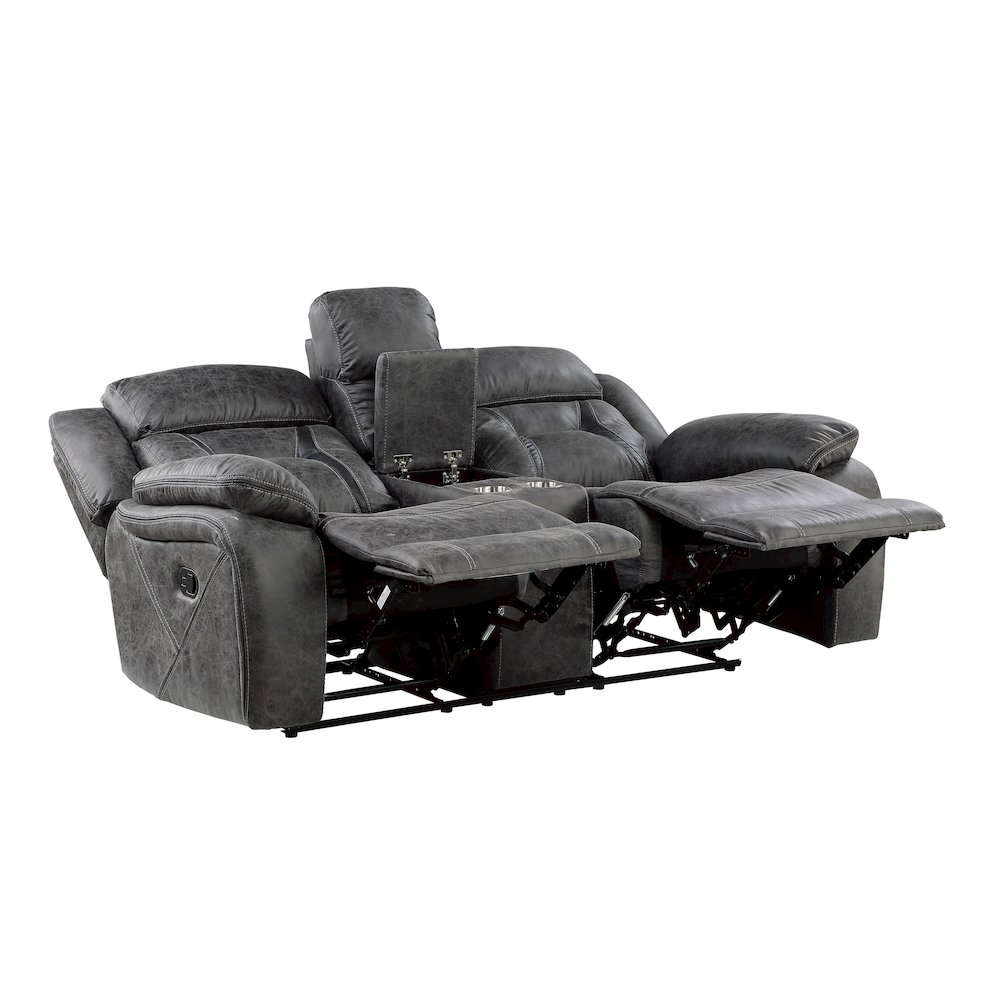 Madrona Microfiber Double Reclining Love Seat In Gray. Picture 4
