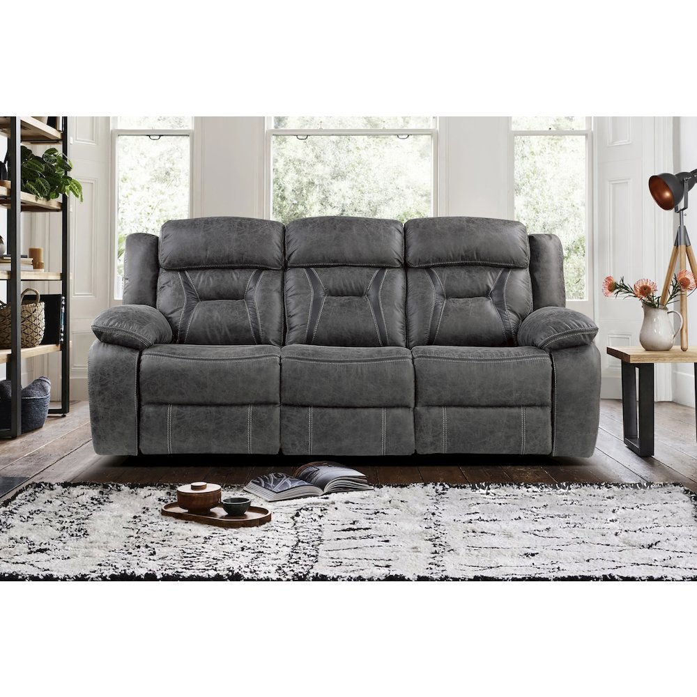 Madrona Microfiber Double Reclining Sofa In Gray. Picture 2