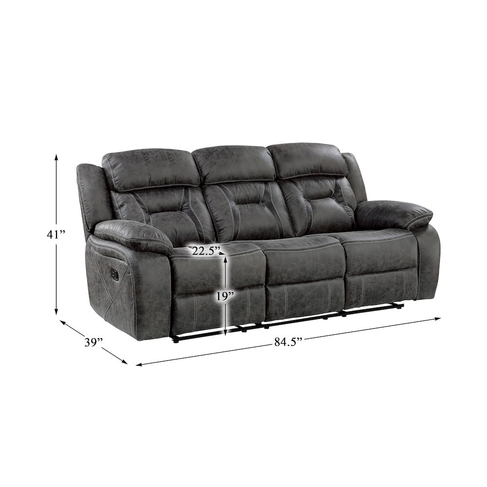 Madrona Microfiber Double Reclining Sofa In Gray. Picture 3