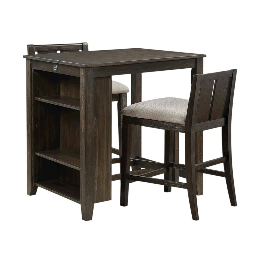 Wood Veneer Counter Height Dining Table Set with Bar Stools, Brown, Set of 3. Picture 3