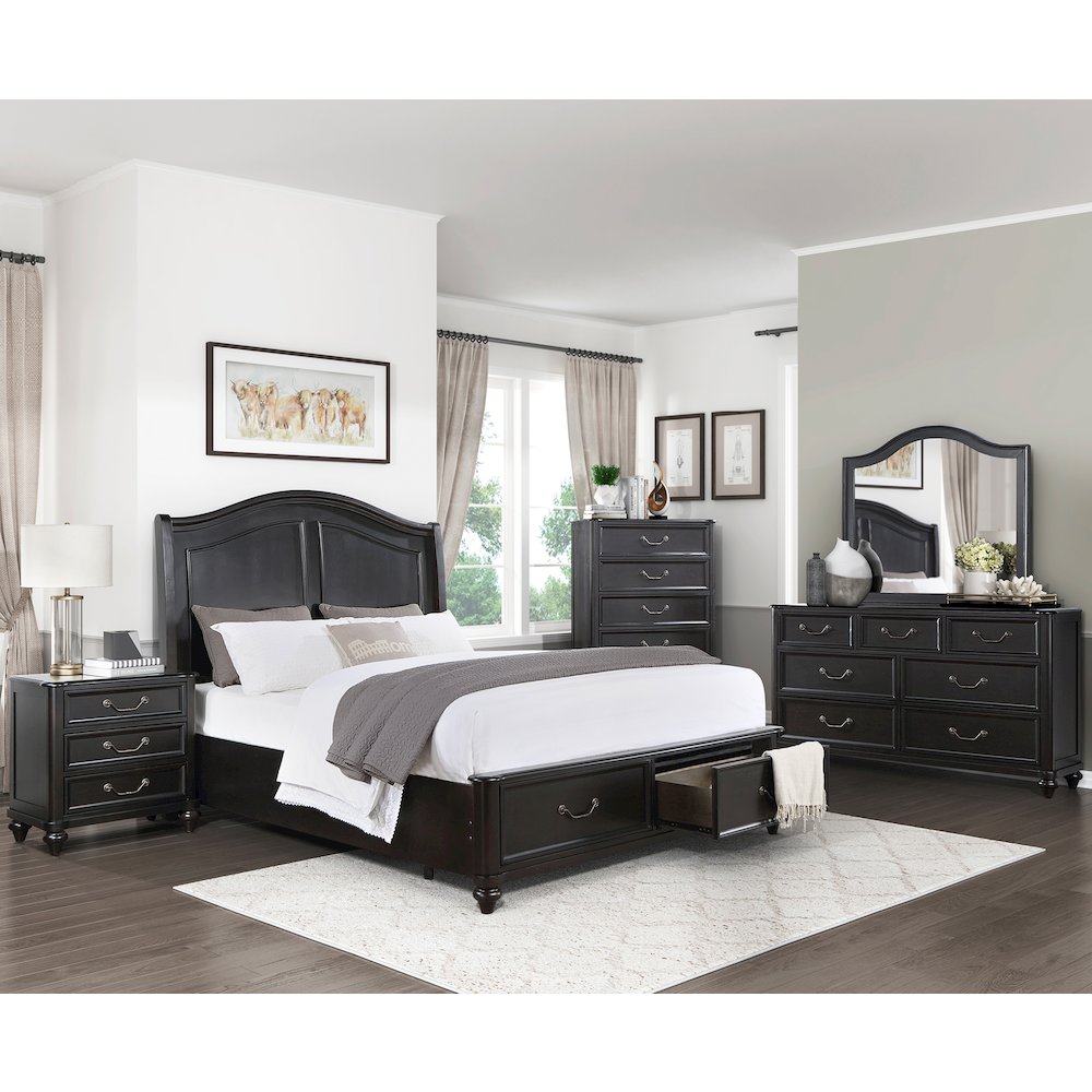 Herman Poplar Queen Platform Bed w Footboard Storage in Charcoal Brown. Picture 2