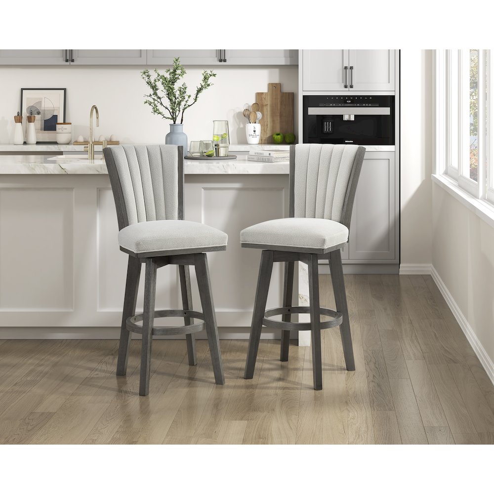Corvallis Velvet Pub Height Swivel Stool, Set of 2 in Beige. Picture 2