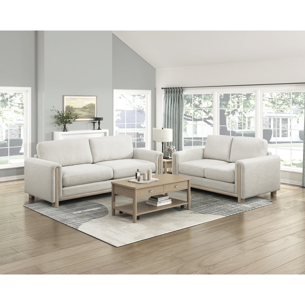 Echo Textured Love Seat in Beige. Picture 2