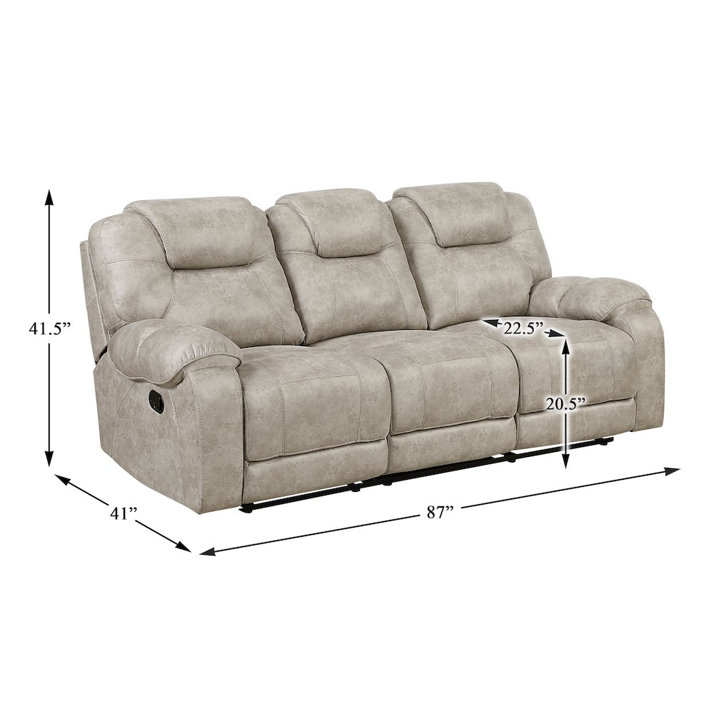 Gainesville Microfiber Double Reclining Sofa in Pewter. Picture 4