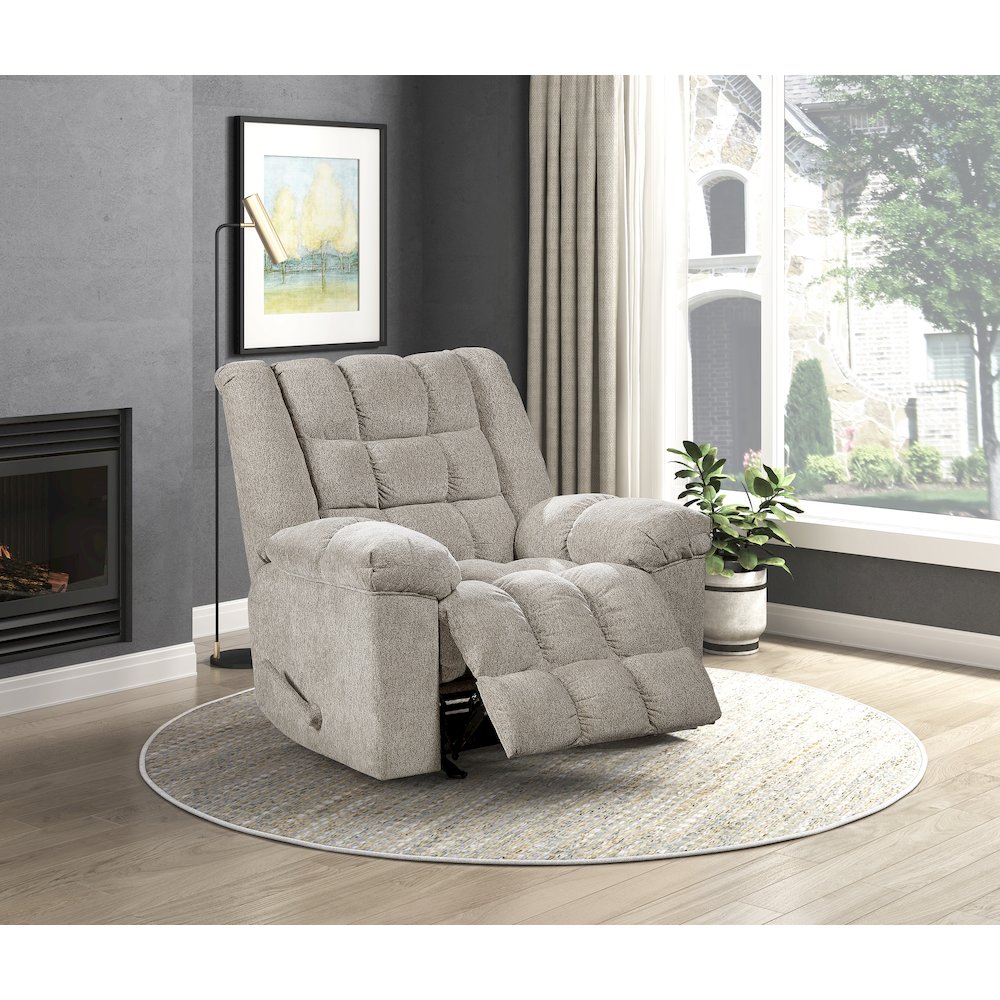 Baldwin Chenille Rocker Reclining Chair in Light Brown. Picture 2