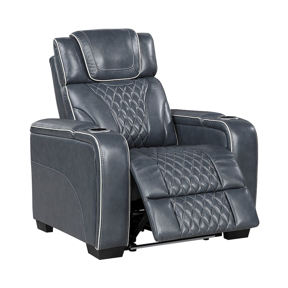 Apex Leather Power Reclining Chair with Power Headrest in Blue. Picture 7