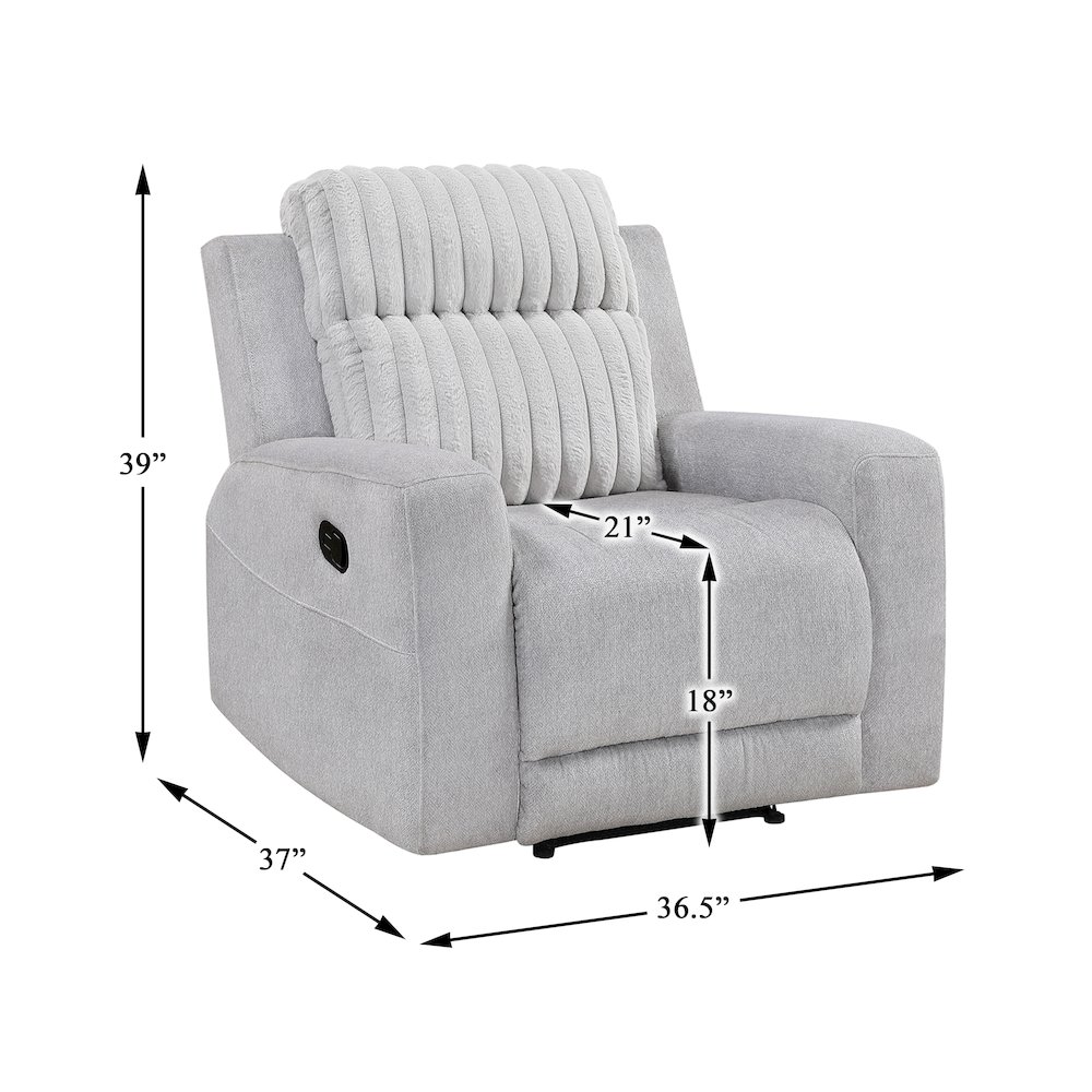 Benton Corduroy Reclining Chair in Light Gray. Picture 5