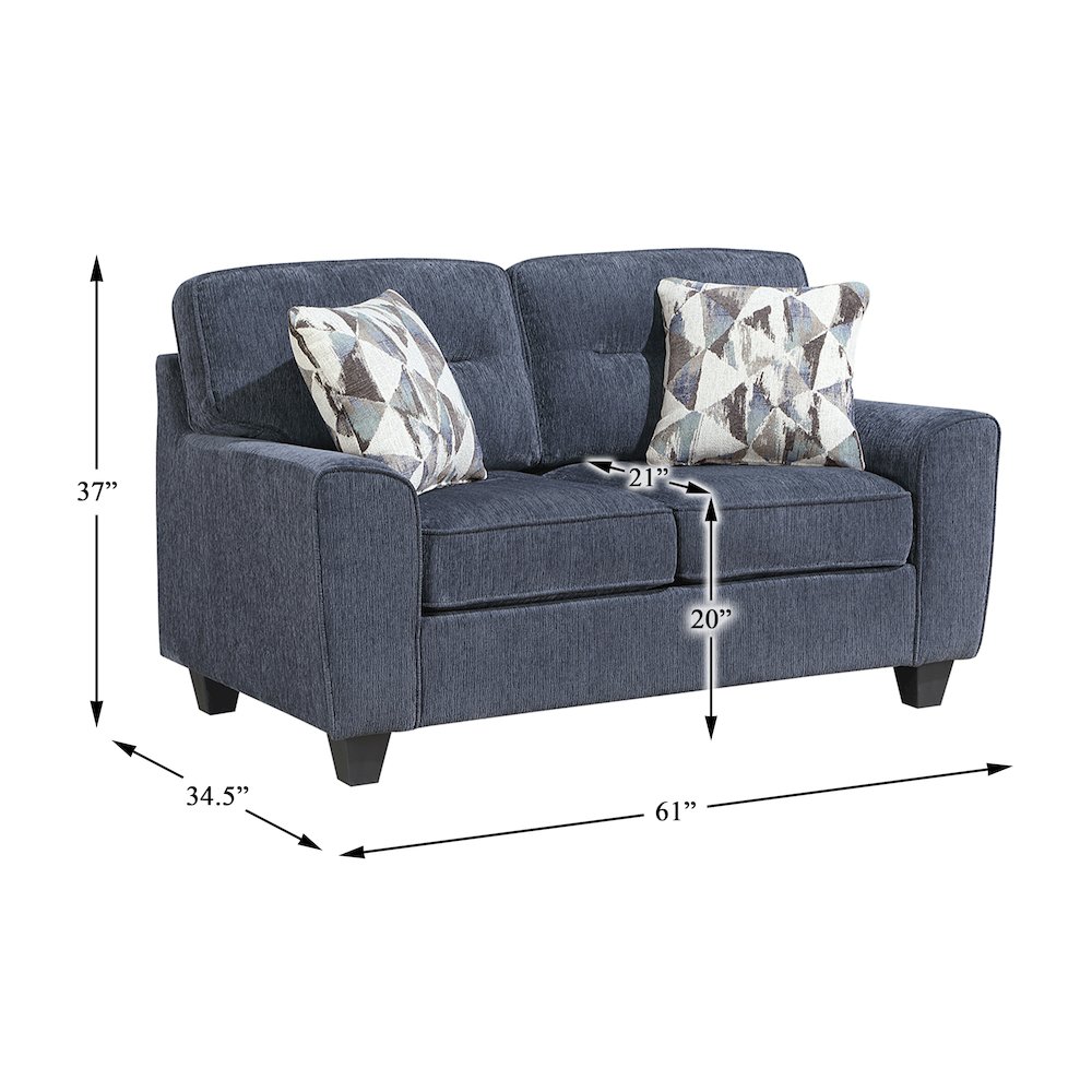 Bennett Chenille 2pc Set: Sofa, Love in Blue. Picture 5