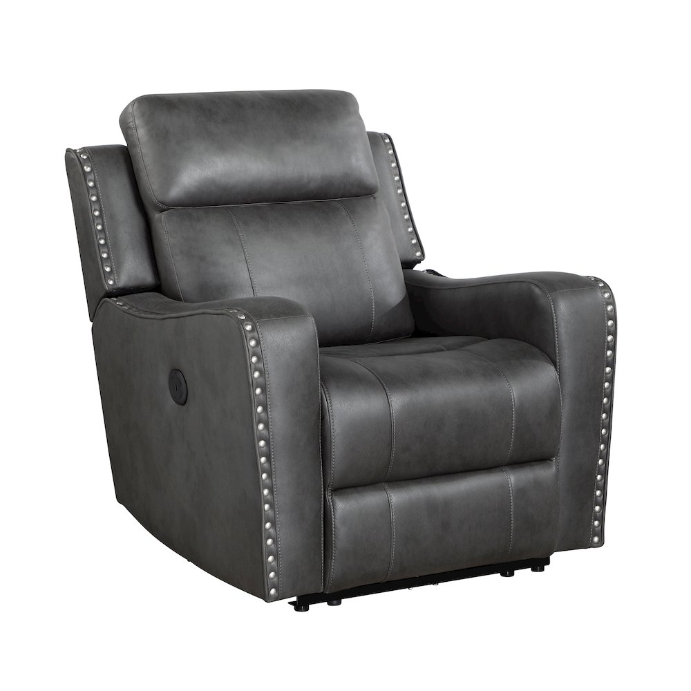 Kellen Microfiber Power Reclining Chair in Smoky Gray. Picture 1