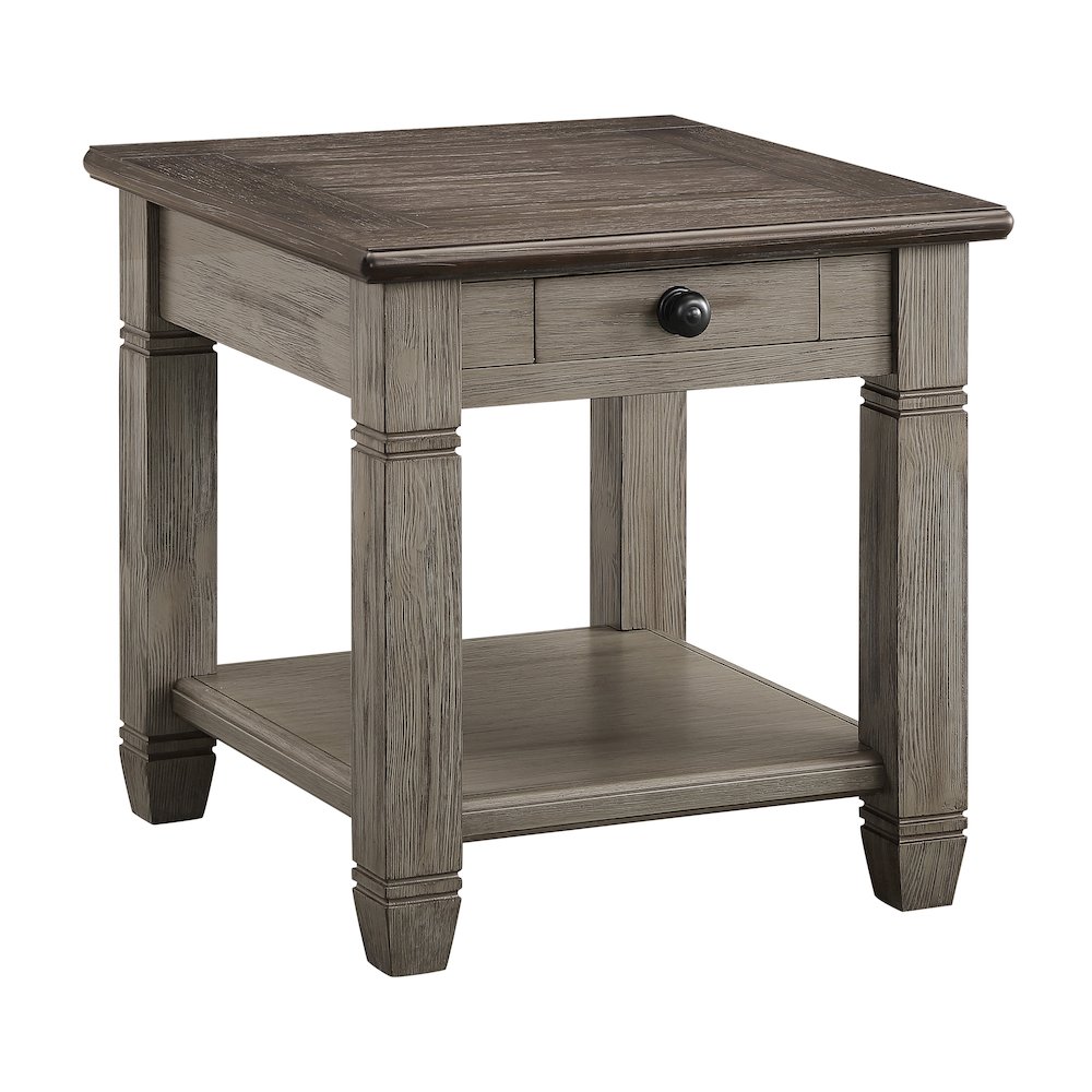 Granby Pine End Table in 2-Tone Finish (Coffee and Antique Gray). Picture 1