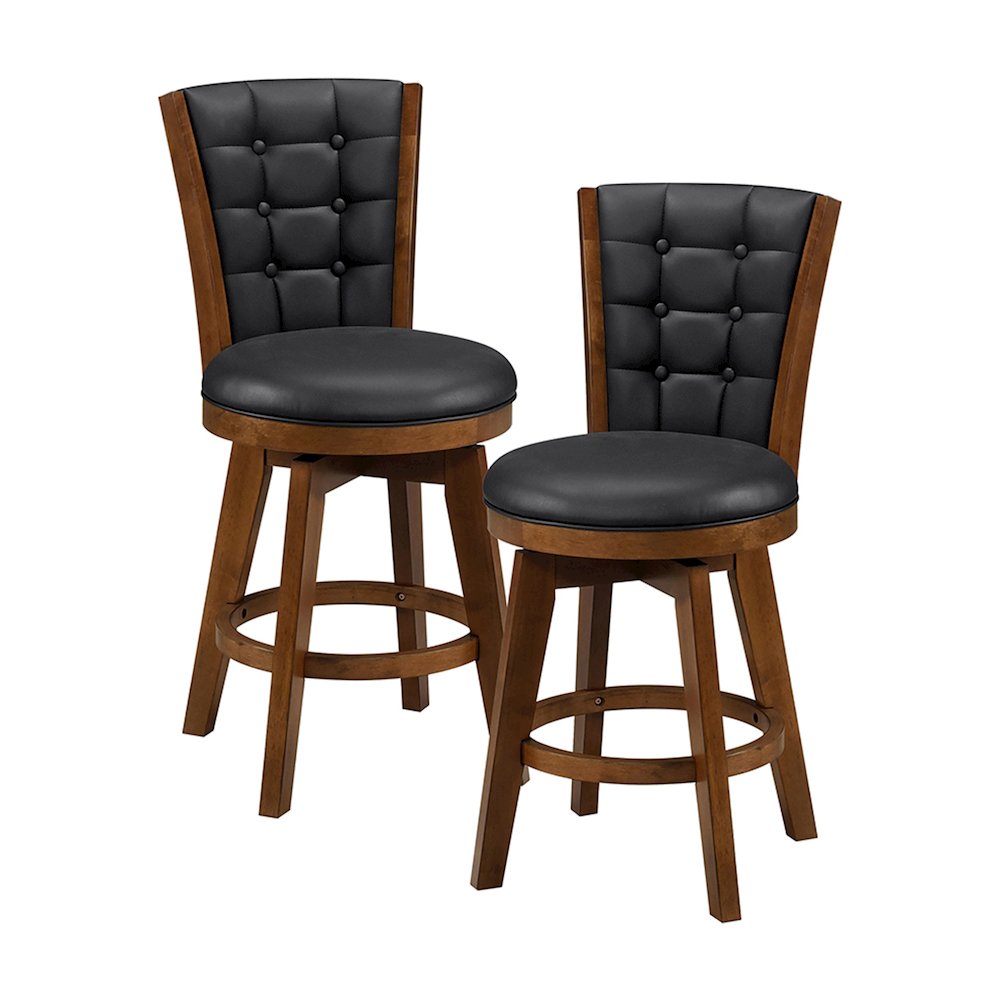 Medford Faux leather Counter Height Swivel Stool, set of 2 in Black. Picture 1