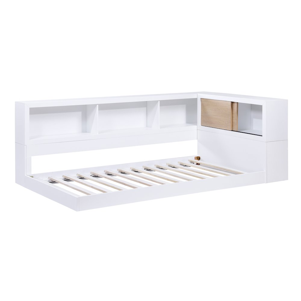 Asker A. Hardwood Twin Bookcase Corner Bed in 2-Tone (White and Natural). Picture 4