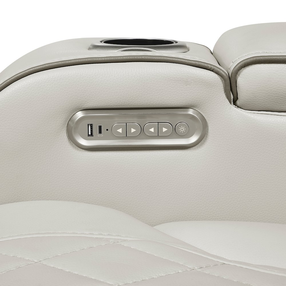 Fairway Faux Leather Power Double Reclining Love Seat in Taupe. Picture 13
