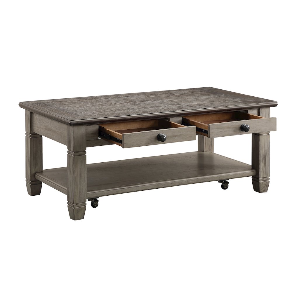 Granby Pine Cocktail Table in 2-Tone Finish (Coffee and Antique Gray). Picture 2