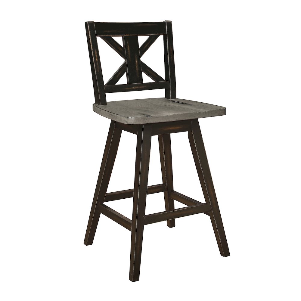 Amsonia Wood  Swivel Counter Height Chair, set of 2 in Gray and Black. Picture 1