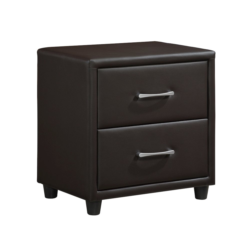 Lorenzi Faux Leather Nightstand in Dark Brown. Picture 1