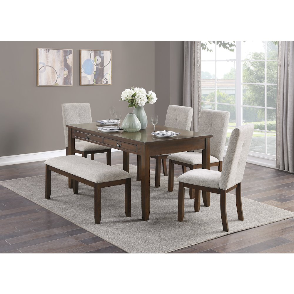 Binghampton Asian Hardwood 6-Piece Dining Set in Dark Cherry. Picture 5