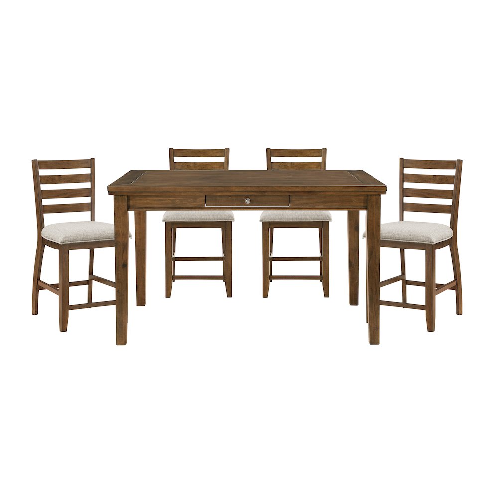 Tigard Asian Hardwood 5-Piece Counter Height Dining Set in Cherry. Picture 3