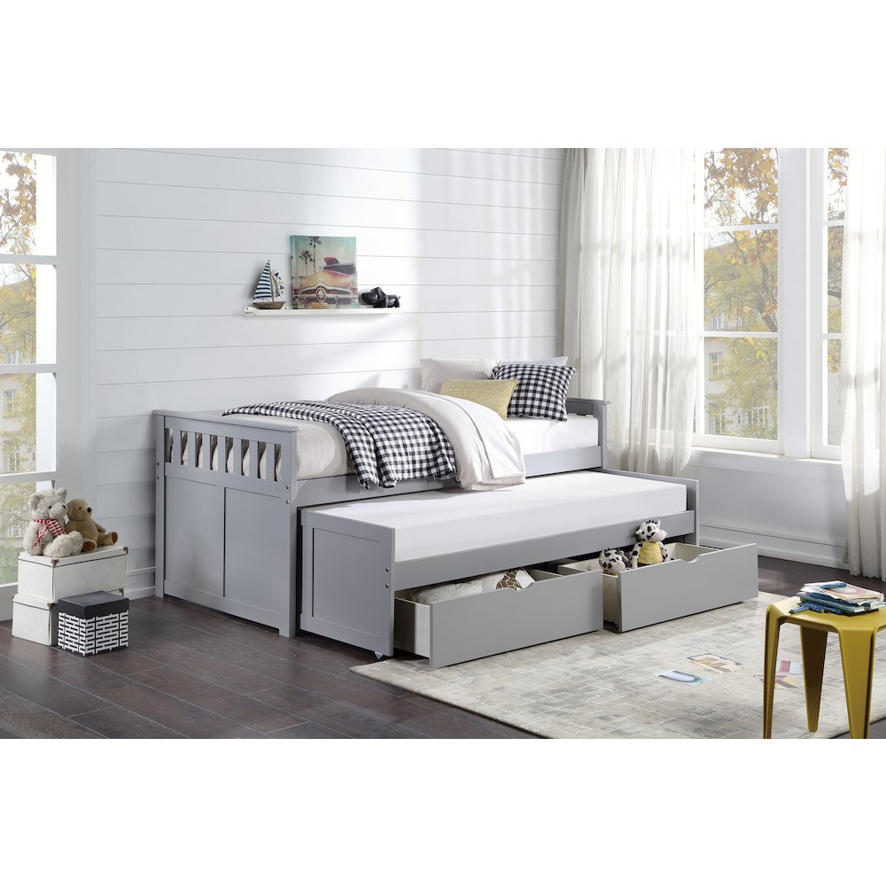 Orion Pine Twin/Twin Bed with Storage Boxes in Gray. Picture 2