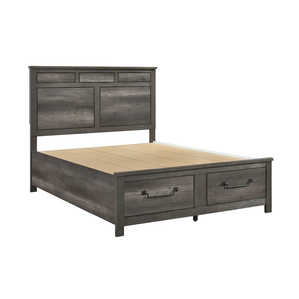 Lenior Asian Hardwood Queen Platform Bed with Footboard Storage in Gray. Picture 2