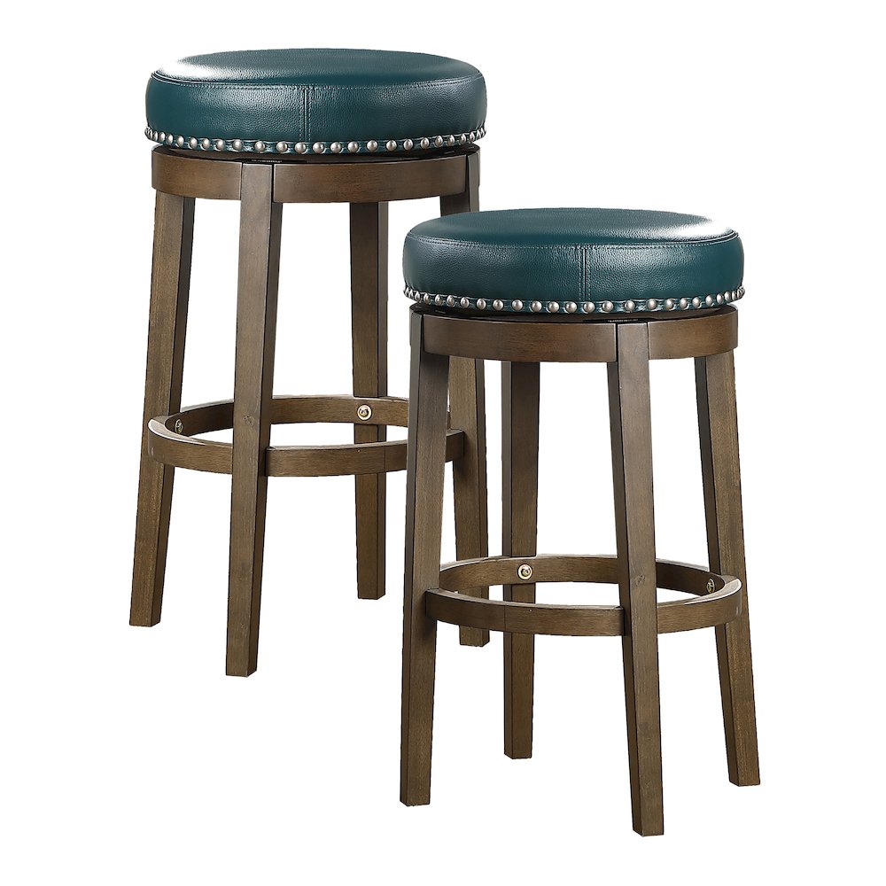 Westby Solid Wood 29" Round Swivel Stool, Set of 2 in Green. Picture 3