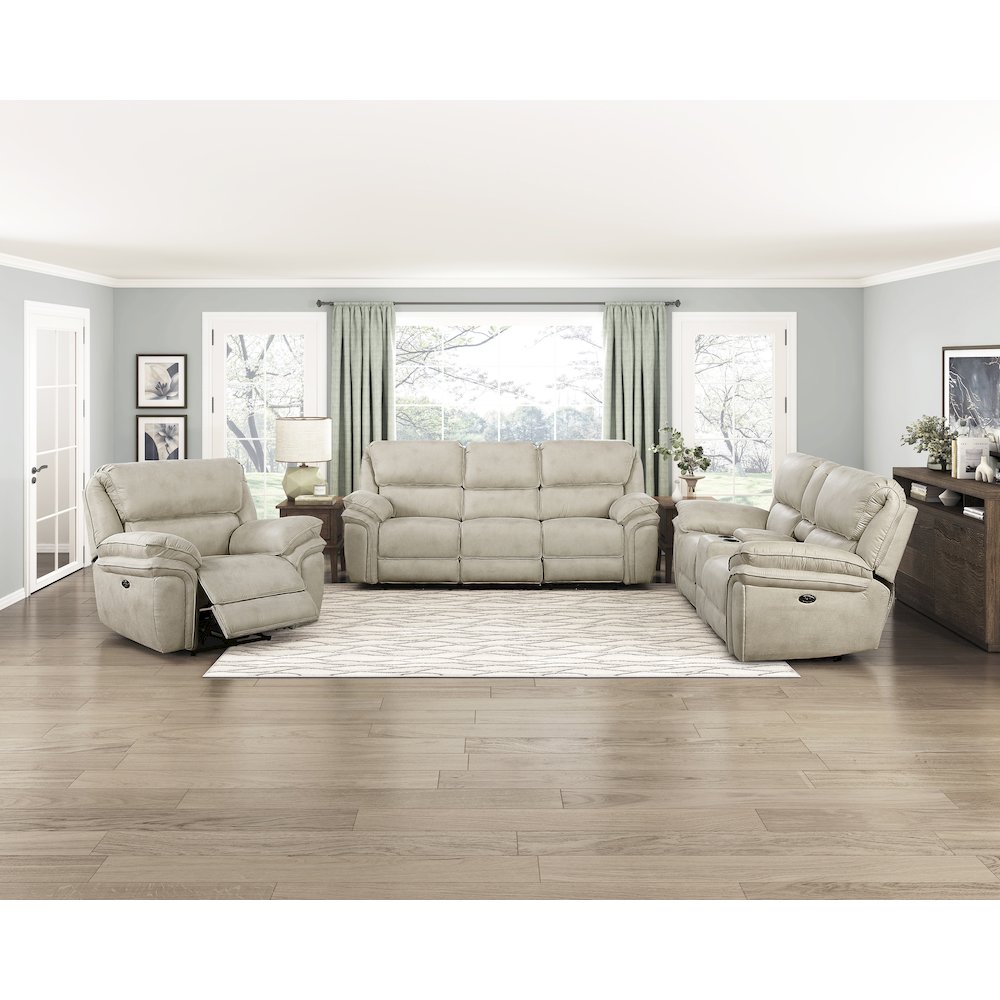 Proctor Microfiber Pwr Dbl Reclining L. Seat with Center Console in Sand. Picture 2