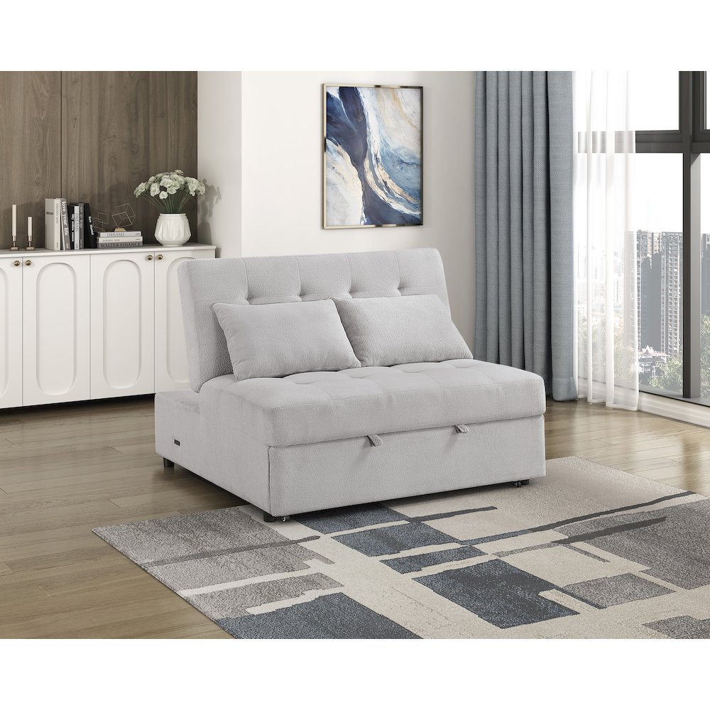 Desmond Textured Convertible Armless 2-Seater with Pull-out Bed in Gray. Picture 2